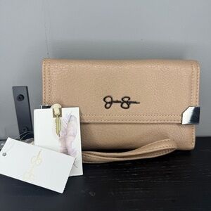 Jessica Simpson Frankie Trifold Pink Zip Around Wristlet New With Tag